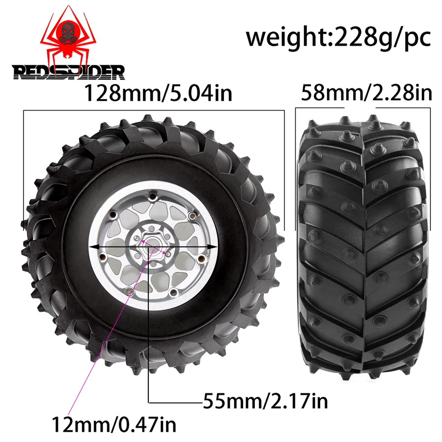 RS Metall 2,2 Beadlock-Räder und Crawler Monster Spike-Reifen, 4-teiliges Set, 1:10, Schwarz - Bild 4