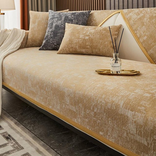 Binchi Outdoor Equipment Universal-Sofabezug aus Leder mit goldener Kante, rutschfester Sitzkissenbezug für dein Sofa, Breite: 70 cm, Breite: 70 cm - Bild 1