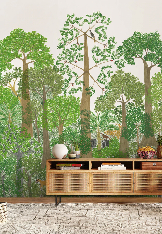 Isidore Leroy Mural Isio Bajii Wandgestaltung Panel A in Grün und Multicolour mit floralem Muster - Bild 1