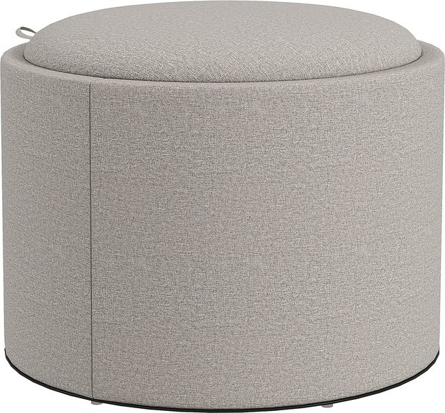 HOMCOM Sitzhocker mit Stauraum in Leinenoptik, runder Polsterhocker mit Klappdeckel für Wohnzimmer und Schlafzimmer, Hellgrau, B/T/H: 56 x 56 x 42 cm - Bild 1