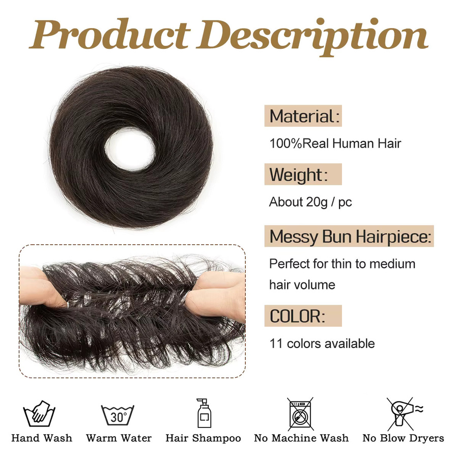 VADES Haarknoten aus echtem Menschenhaar mit geradem Ring, Damen - Bild 2