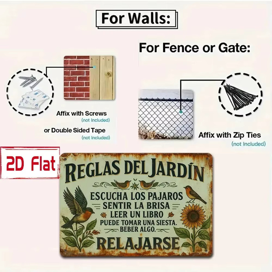 CIFBUY Vintage-Schild mit spanischen Gartenregeln aus Metall, Wandkunst mit floralem Design und Typografie, Mehrfarbig, Breite: 30 cm, Höhe: 20 cm - Bild 3
