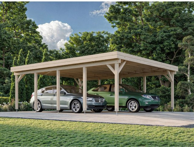 Palmako Doppelcarport Karl aus Fichtenholz in Braun mit Flachdach, B/T: 600 x 762 cm - Bild 1