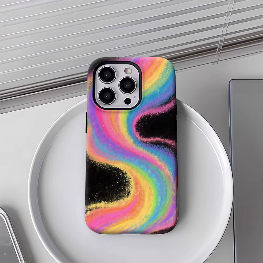 Rainbow Streamer Handyhülle für Apple iPhone 17 16 15 14 13 12 Pro Max Plus mit doppelschichtiger Rückseite in Multicolour - Bild 4