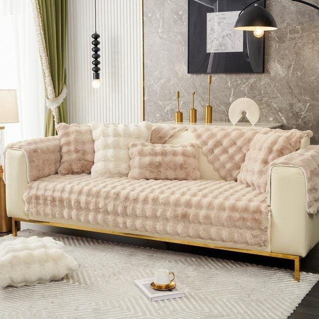 Mtuove Sofabezug aus Blasensamt für Ecksofas, rutschfest und superweich, Farbe: Beige, inklusive 1 Kissenbezug (Breite: 50 cm, Tiefe: 30 cm) - Bild 1