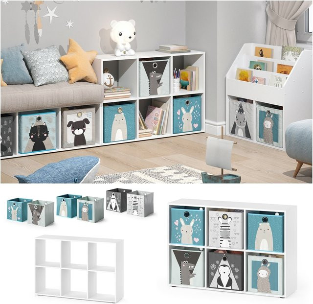 Vicco Kinderregal mit 6 Fächern und Kinder Faltboxen in Weiß - Bild 1