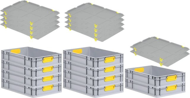 PROREGAL Spar Set 10x Eurobox Nextgen Color mit Auflagedeckel und Schiebeschnappverschlüssen, Gelb, H: 12 cm, B: 40 cm, T: 60 cm, mit glattem Boden - Bild 1