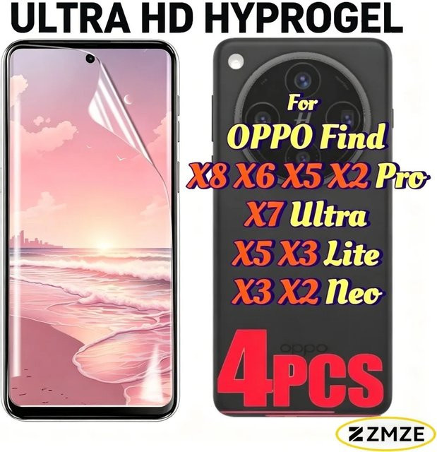 4 Stück Hydrogel-Displayschutzfolien Ultra HD Clear für OPPO Find X8 X7 Ultra X6 X5 Pro X3 Lite X2 Neo Serie, transparent - Bild 1