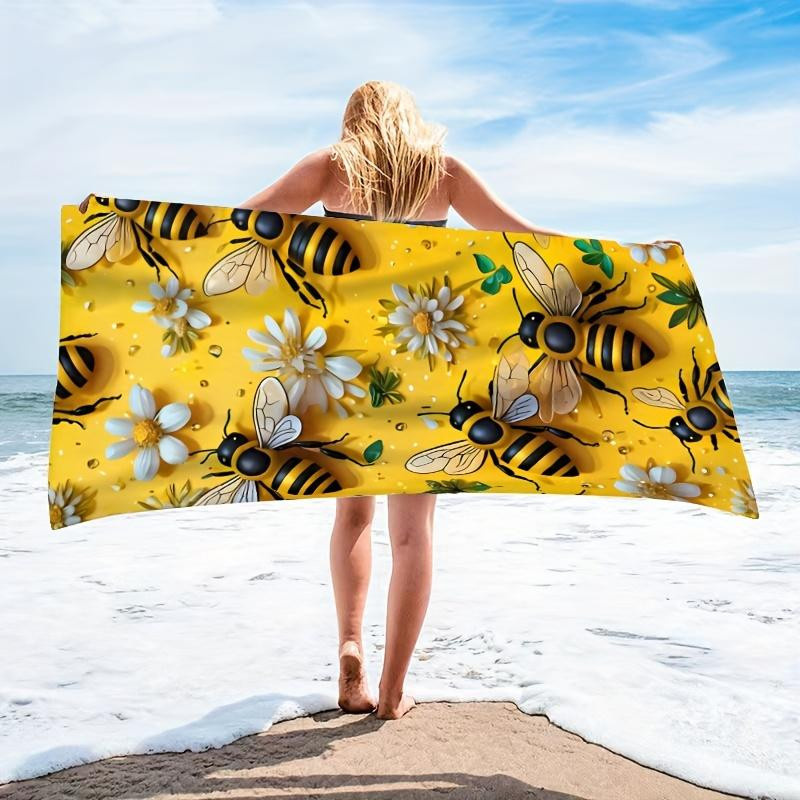 Ka Chen Muxi Strandtuch mit Bienen- und Gänseblümchen-Muster in Gelb, schnelltrocknende Mikrofaser, sandfest, B: 40 cm, H: 60 cm - Bild 3