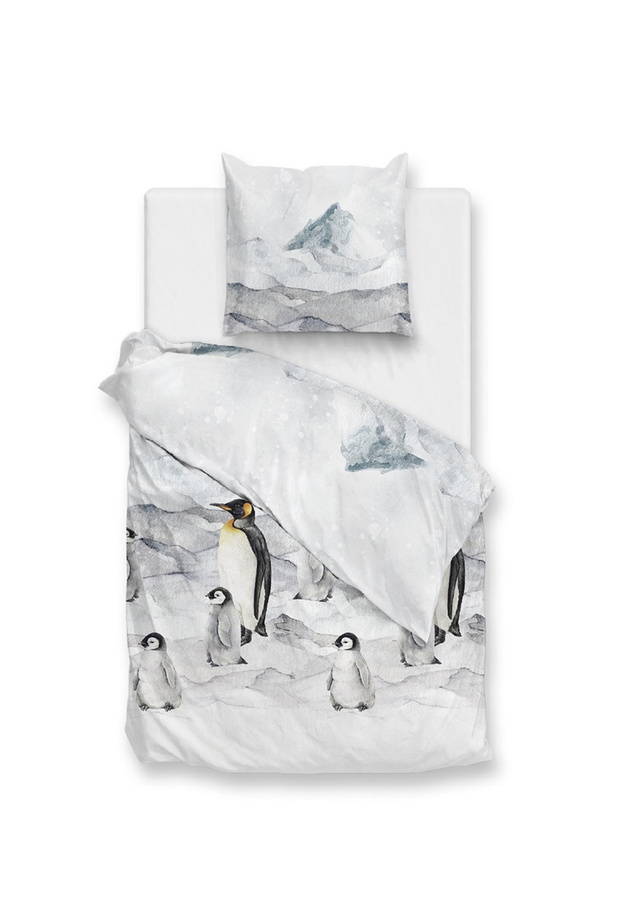 Zo! Home Flanell Bettwäsche Frostine Pinguine in Grau und Eisblau, Set aus Bettbezug und Kissenbezug aus Baumwolle, B/H: 155 x 220 cm und 80 x 80 cm - Bild 1