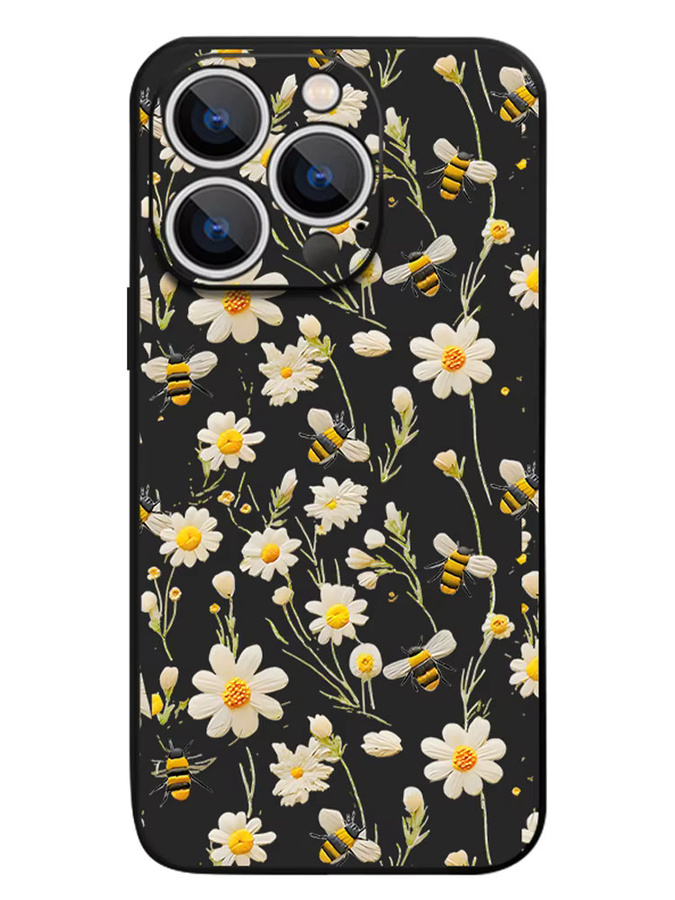 YISHANGOU Handyhülle mit Honeybee Flowers Pattern für iPhone 12 bis 17 Pro Max, magnetisch für MagSafe, Soft TPU Cover, Schwarz - Bild 4