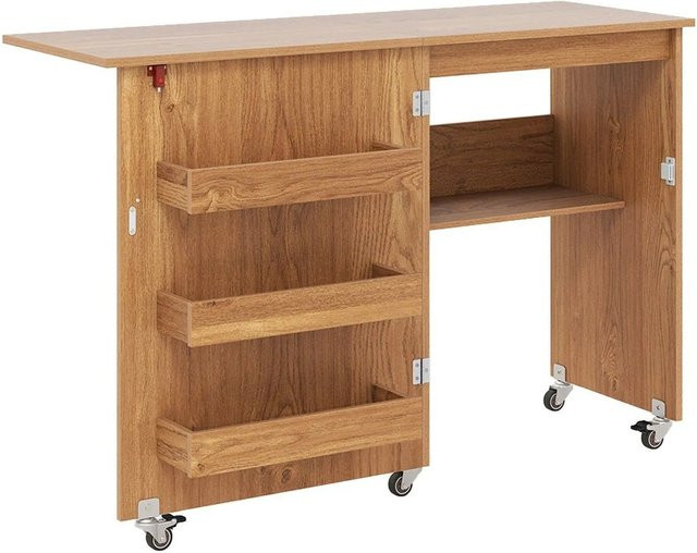 Costway 2 in 1 Nähtisch und Nähmaschinenschrank klappbar in Natur/Beige/Braun, B/T/H: 79,5 x 40 x 40 cm - Bild 1