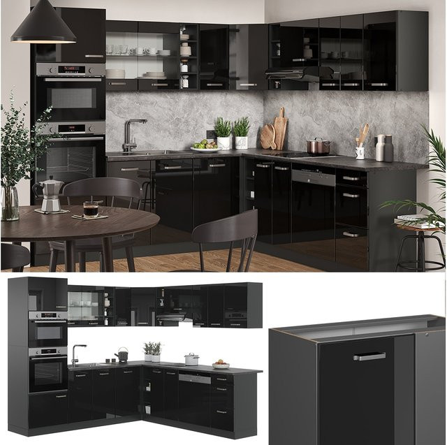 Vicco R-Line Eckküche modern in Anthrazit und Schwarz mit Hochglanz-Finish - Bild 1
