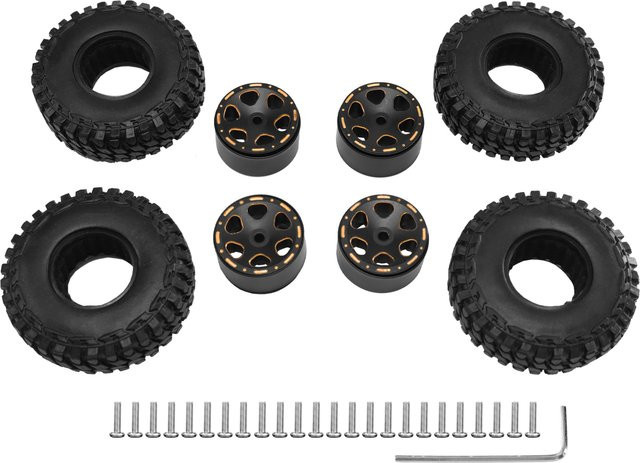 Axial 4er-Set Messing-Beadlock-Radnaben-Felgen-Reifen-Set, Metall, Zubehör - Bild 1