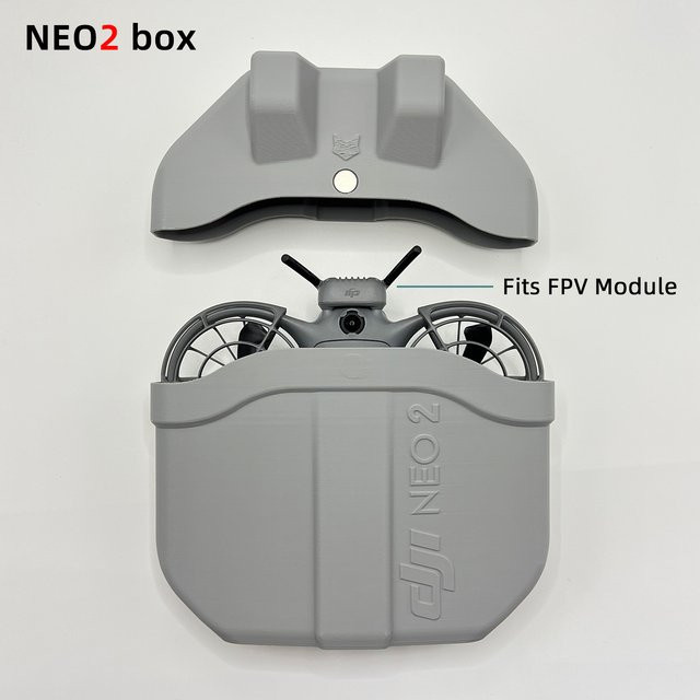 Magnetisches Gehäuse für DJI Neo2 Drohne in Grau mit abnehmbarem Deckel und Platz für digitales Übertragungsmodul - Bild 1