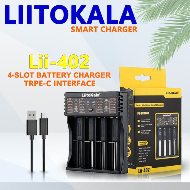LiitoKala Lii-402 Universelles intelligentes Batterieladegerät in Schwarz, kompatibel mit 18650, 26650 und 18500 Batterien - Bild 1
