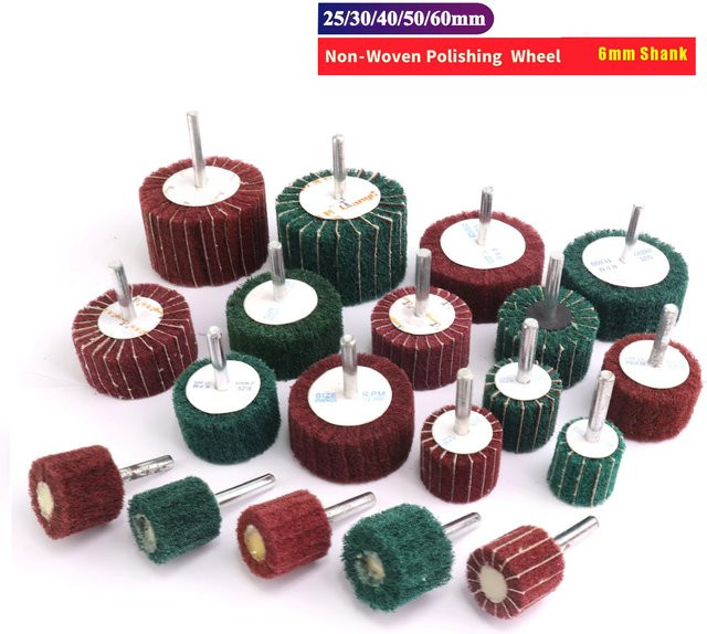 CHEERBRIGHT Vliesklappe Polierbürste als Schleifkopf für Bohrer mit 6 mm Aufnahme, Körnung 120/180/240/320 - Bild 1