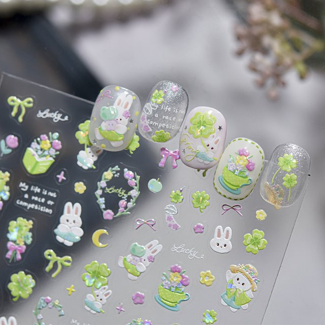 NAILFYOU Nagelaufkleber Damen, Glänzend, Glücksklee Erdbeerblüte Musiknote Schleife - Bild 1