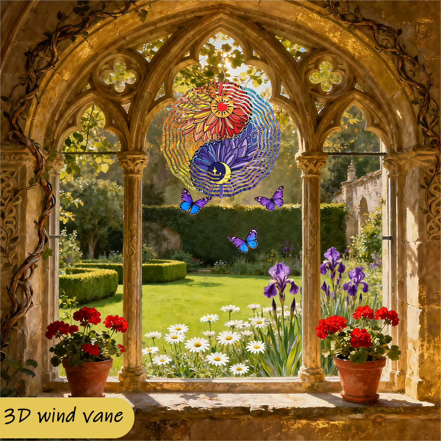 CIFBUY Solar-Windspinner Yin-Yang-Lotus Gartendekoration aus Metall, mehrfarbig, Durchmesser: 25,5 cm - Bild 3