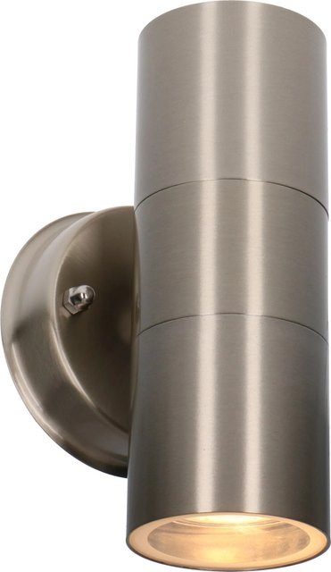 LED's light Außen-Wandleuchte rund, 2-flammig, Edelstahl und Glas, Silber, modern mit GU10 Reflektor - Bild 1