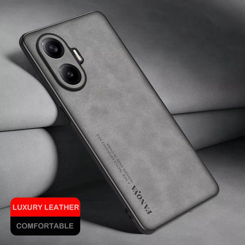 Lammfell Leder Schutzhülle für Xiaomi Redmi Turbo 4 Pro, Turbo 4 und Turbo 3 in Grau - Bild 3