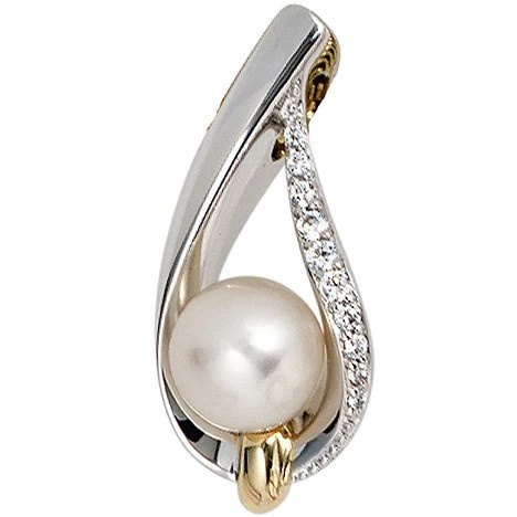 Colfem Anhänger 585 Weißgold, Gelbgold, bicolor, Süßwasser Perle, Diamant - Bild 1