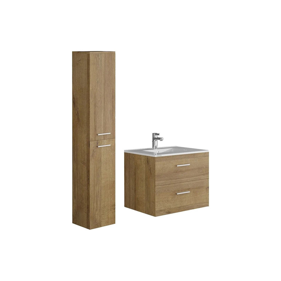 Vente-unique Badmöbel-Set Kayla in Naturfarben Hell bestehend aus hängendem Badezimmerschrank, Einzelwaschbecken und Ablagesäule mit einer Breite von 60 cm - Bild 2
