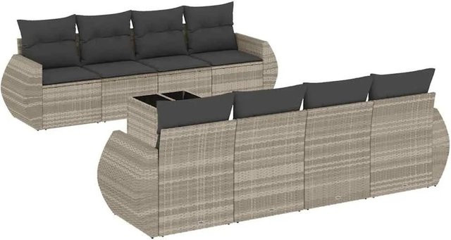 vidaXL 9-teilige Garten-Sofagarnitur aus Poly-Rattan mit Kissen in Hellgrau - Bild 1