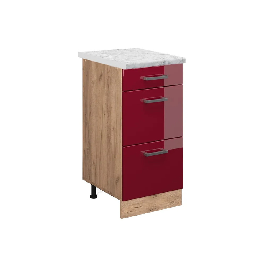 Vicco Küchenschrank R-Line Schubladenschrank in Bordeaux Hochglanz mit Marmor-Optik, B/T/H: 40 x 46 x 81,6 cm - Bild 2