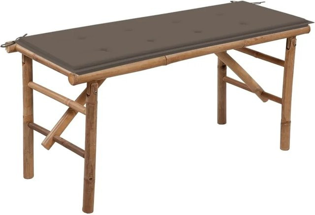 Klappbare Gartenbank aus Bambus mit grauen Auflagen von furnicato, Breite: 118 cm - Bild 1