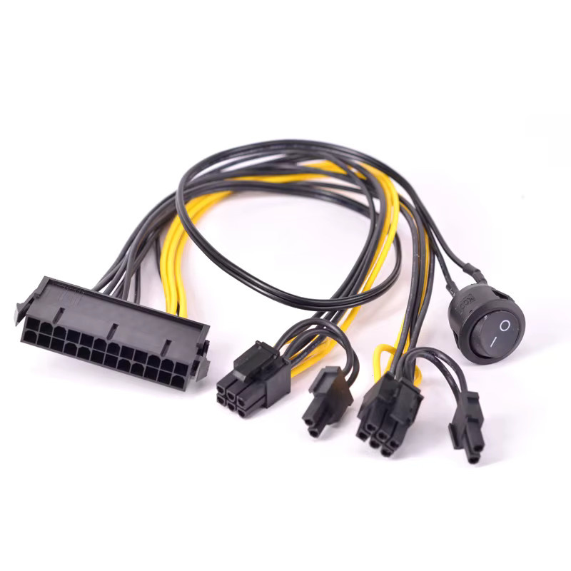 OhLinTek ATX Power 24-Pin auf 2x 6+2 Pin PCIe 8-Pin Adapterkabel mit On-Off-Schalter in Schwarz - Bild 2