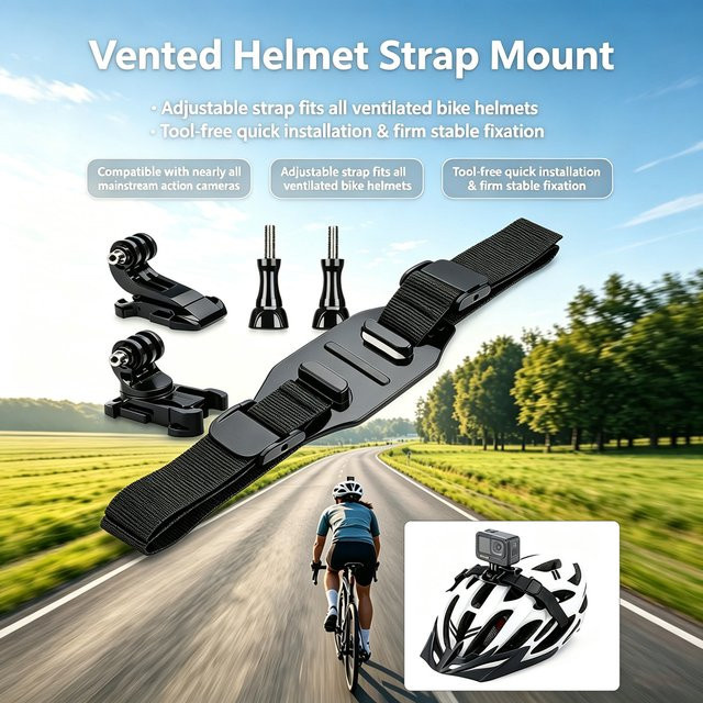 Entlüftet Helm Strap Mount Gürtel Halter in Schwarz für GoPro, Insta360, SJCAM, AKASO und DJI Osmo Action Kameras - Bild 1