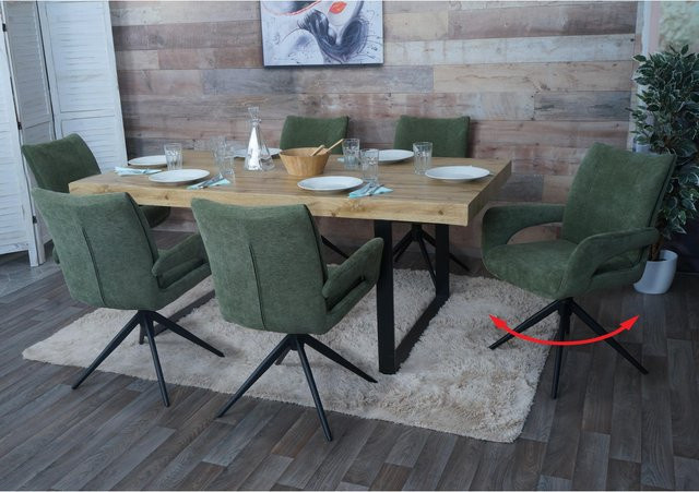 6er-Set MCW Esszimmerstühle O78 in Grün mit Chenille-Stoff und Auto-Return-Funktion - Bild 1
