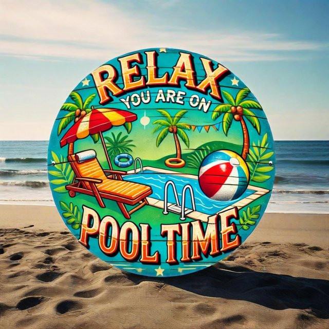 Bacchus-Fire Rundes Metall-Wandschild Relax On Pool Time Mandala mit Palm-Cocktail-Motiven, Mehrfarbig, Durchmesser: 20 cm - Bild 1