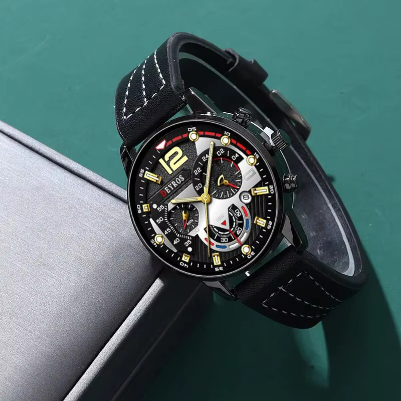 DEYROS Armbanduhr, Quarz, Leder, Schwarz, Herren - Bild 5