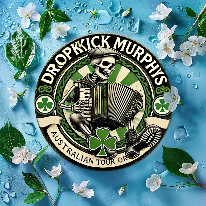 Vintage Dropkick Murphys Metallschild von Potdemiel mit Skelett und Kleeblatt, Wandkunst aus Aluminium, B/H: 20,32 x 20,32 cm, Mehrfarbig - Bild 4