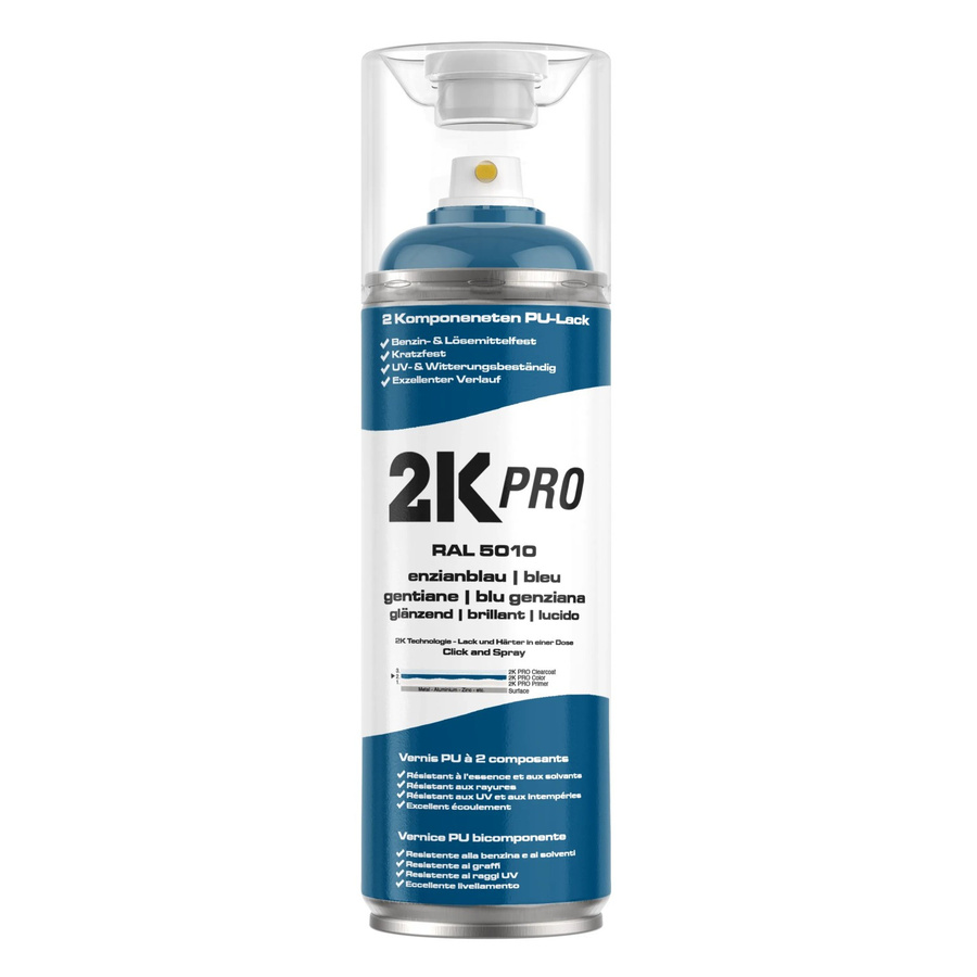 2K PRO Spraydose RAL5010 Enzianblau Glanz, wetterfest und kratzfest, 400 ml - Bild 2