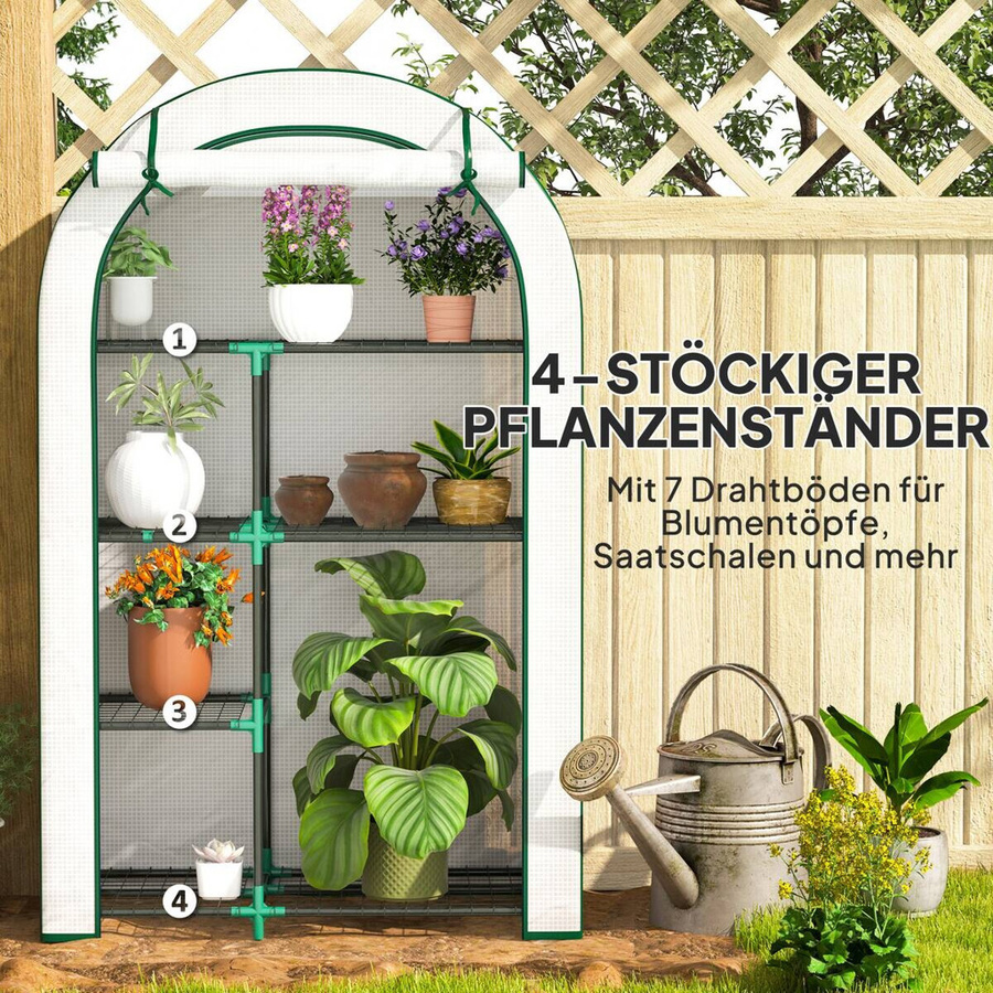 Outsunny Gewächshaus mit Runddach und Regalen aus Stahl in Weiß, B/T/H: 100 x 45 x 160 cm - Bild 3