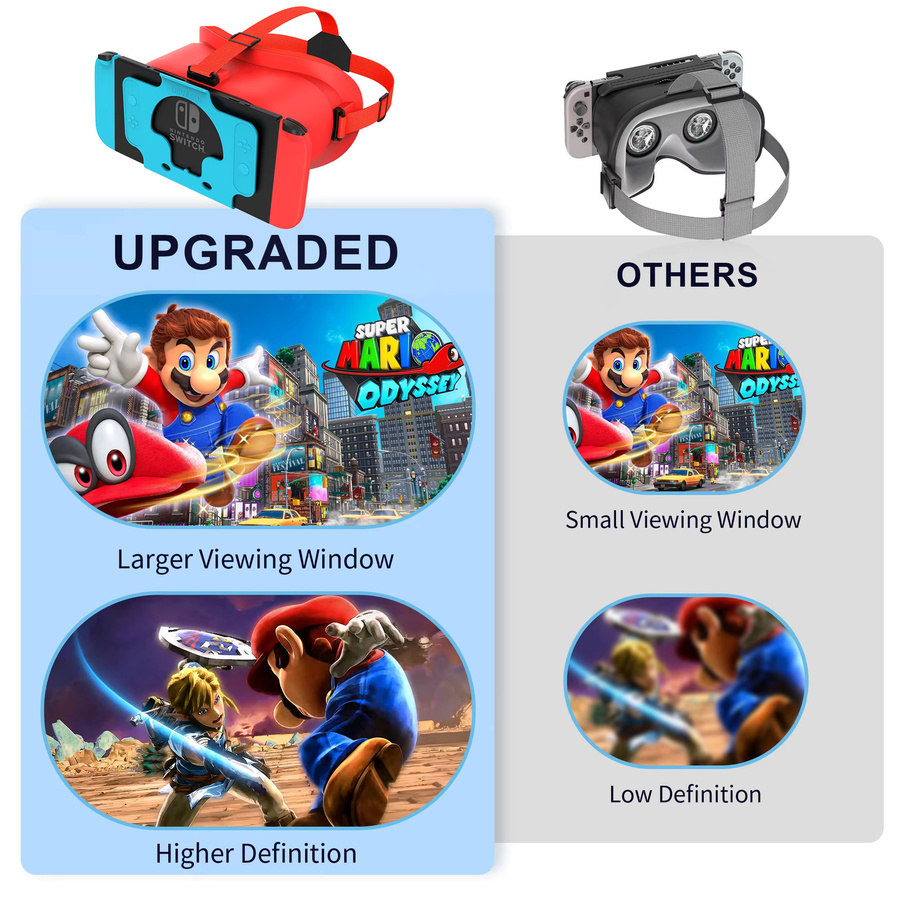 DEVASO VR-Headset für Nintendo Switch und Switch OLED mit einstellbaren HD-Objektiven in Blau oder Rot - Bild 3