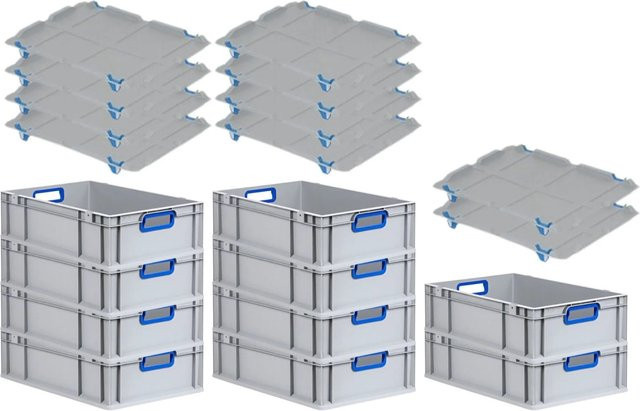 PROREGAL Spar Set 10x Eurobox Nextgen Color mit Auflagedeckel und Schiebeschnappverschlüssen in Blau, H x B x T: 17 x 40 x 60 cm - Bild 1