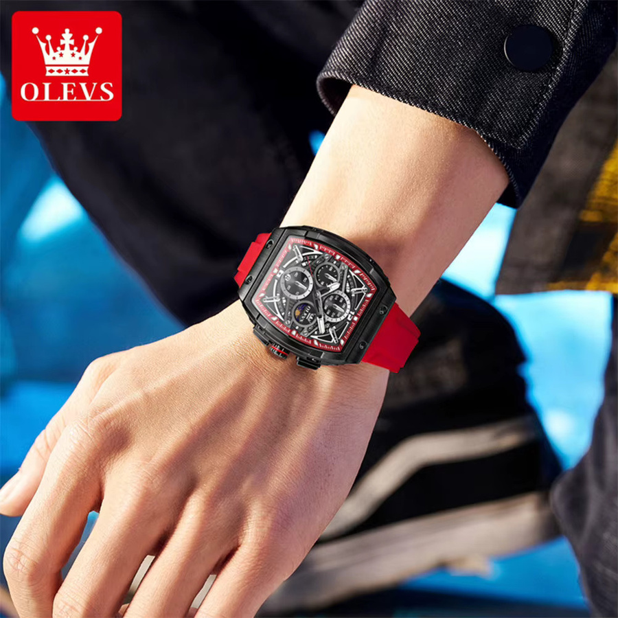 OLEVS Chronograph, Quarz, Silikonarmband, Schwarz, Herren - Bild 4