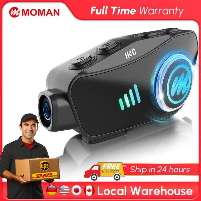 Moman H4C Motorradhelm-Headset mit 1080P Action-Kamera, 120 Grad Weitwinkel und 360 Grad Aufnahme, Schwarz - Bild 1