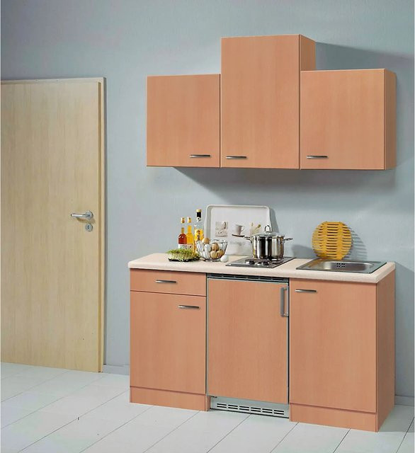 Flex-Well Classic Küchenzeile Nano in Buche Nachbildung, Farbe Braun, Breite: 150 cm, Höhe: 82 cm, Tiefe: 60 cm - Bild 1