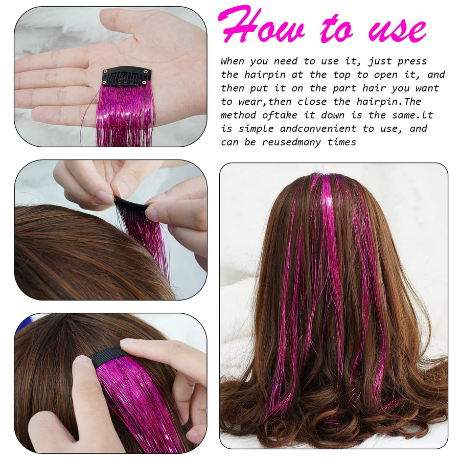 SHUOXIU Haar Lametta Clip, 22 Zoll, Glitter, hitzebeständig - Bild 5