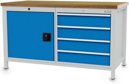 Bedrunka + Hirth Kastenwerkbank aus Stahl und Holz in Grau und Blau, B/H/T: 150 x 85,9 x 75 cm - Bild 1