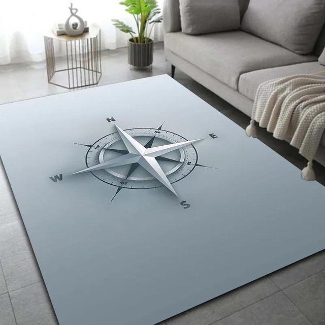 Rutschfeste Fußmatte Lodestar mit Retro Kompass und Weltkarte in Grau, B/B: 80 x 120 cm - Bild 1