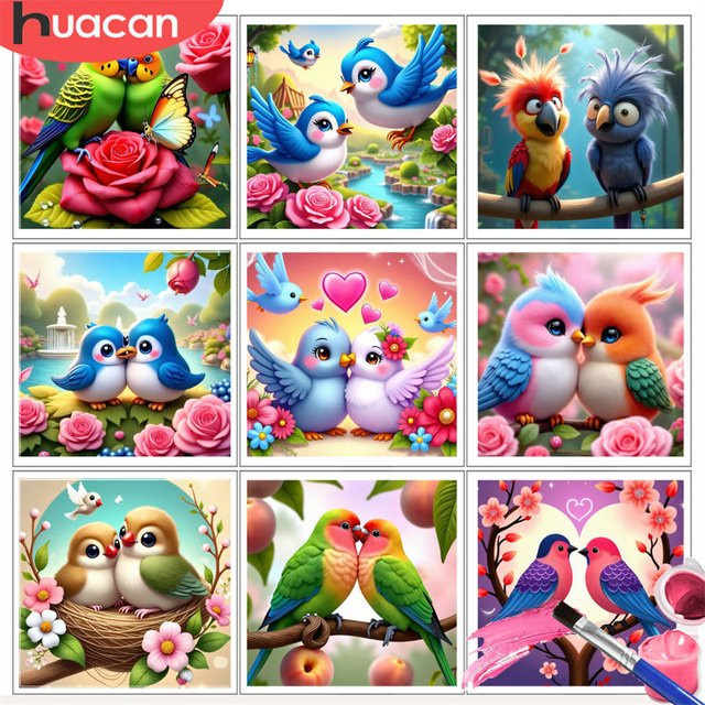 HUACAN Malen nach Zahlen, bunte Papageien, Schmetterling, Rosen, DIY Ölzeichnung, Set - Bild 1