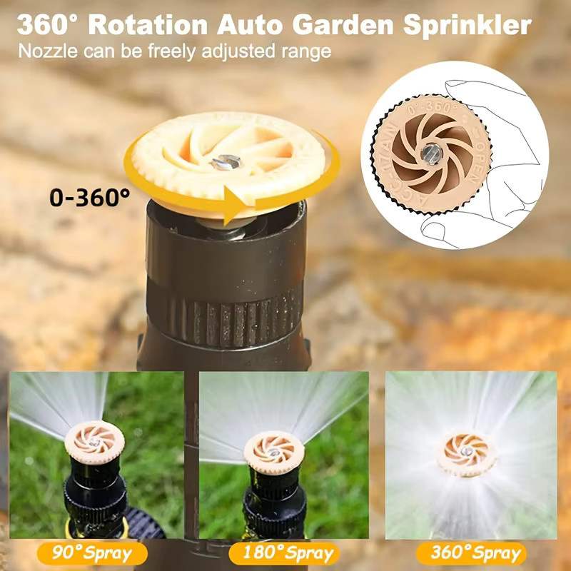 Verstellbarer Gartensprinkler mit 1/2 Zoll Schnellkupplung in Gelb für Rasen und Hof - Bild 4