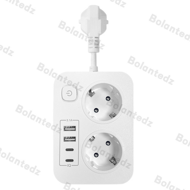 Bolantedz Europäische Steckdosenleiste mit Sicherheitsschalter, 2 Schuko-Steckdosen, 2 USB-A und 2 USB-C Anschlüssen, Weiß - Bild 1