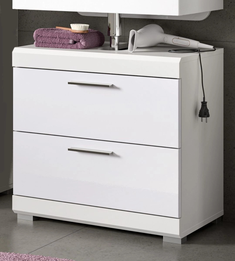 Inn.Furn Waschbeckenunterschrank Shawn in Weiß Hochglanz mit Türen und Schubladen, B: 60 cm, H: 56 cm, T: 34 cm - Bild 1